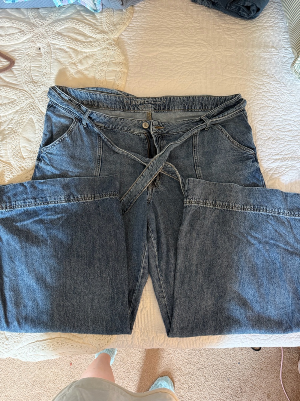 Maurices Wide Leg Flare Jeans in Medium Wash Blue